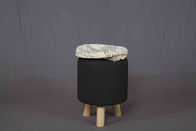 Round Short Footstool Modern Wood Furniture With Removable Canvas Fabric Cover