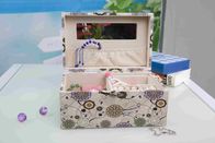 Pink Fabric Jewelry Box L25*W16*H13CM , Watch Storage Box With Lock And Mirror